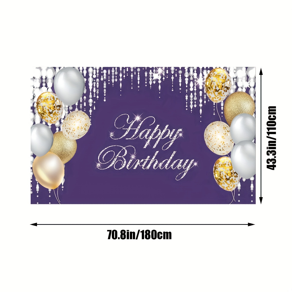 Happy Birthday Backdrop Banner, Navy Blue and Silver Glitter Birthday Party