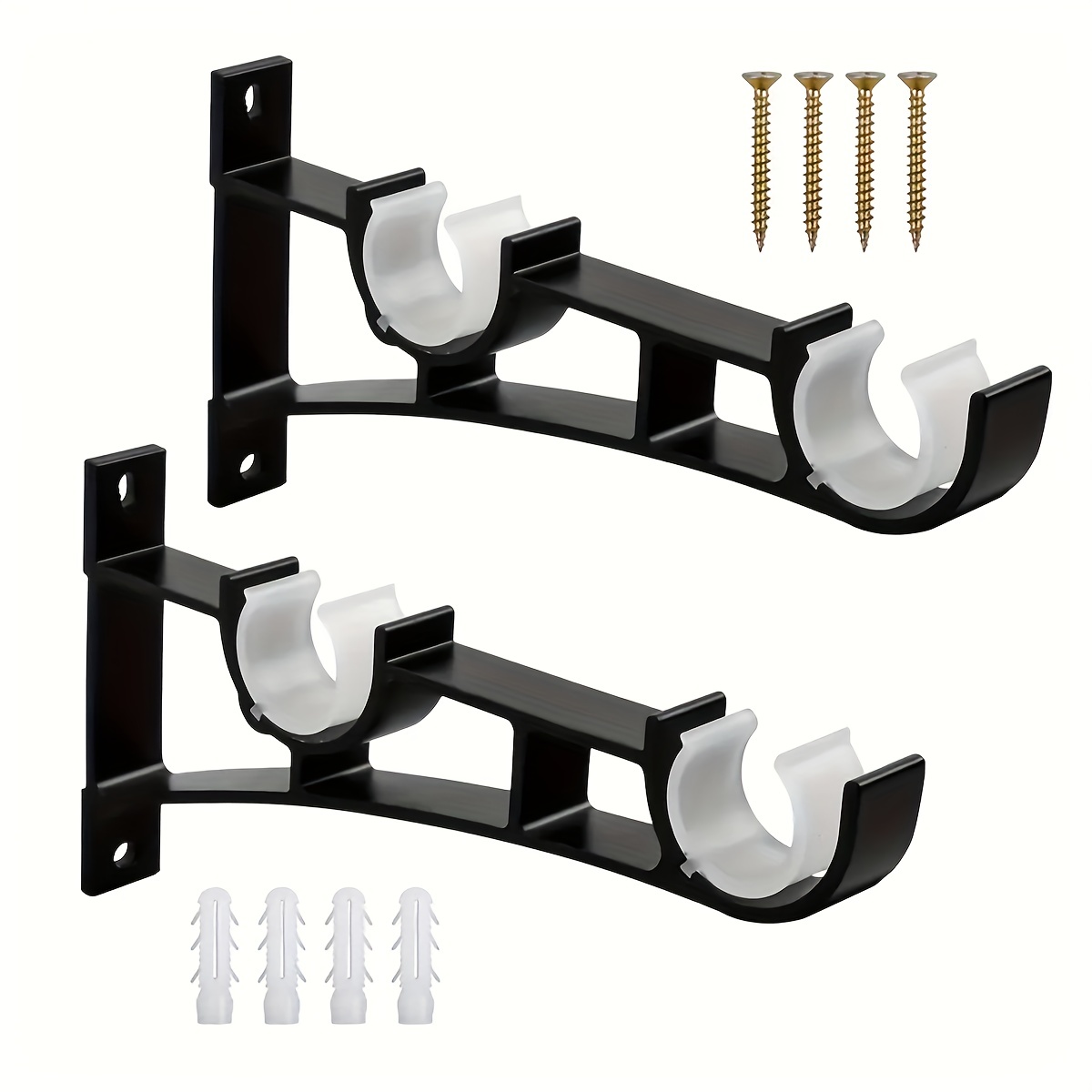 2pcs curtain rod bracket metal top curtain rod thickening bracket shower curtain rod wall mount bracket rod holders curtain accessories home decor with 4 screws plastic expansion tube details 5