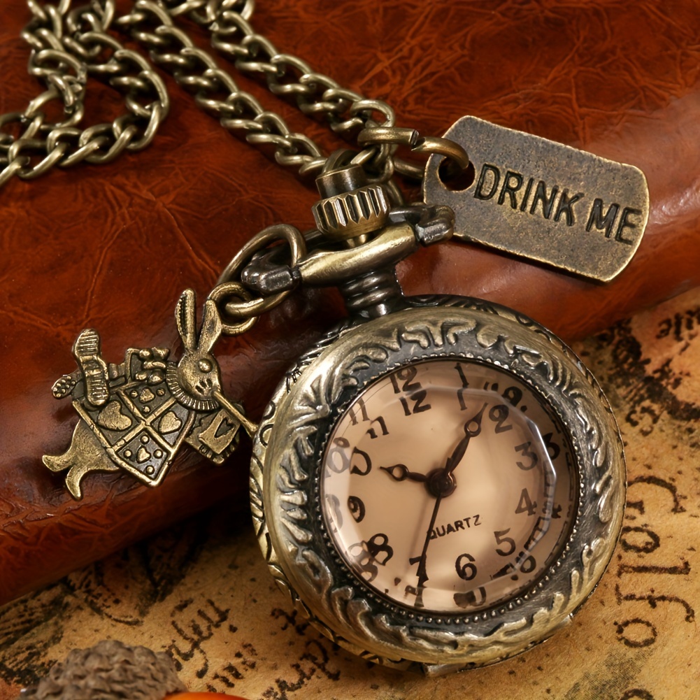Alice In Wonderland Quartz Analog Pocket Watch Rabbit Flower Watches Best  Gifts