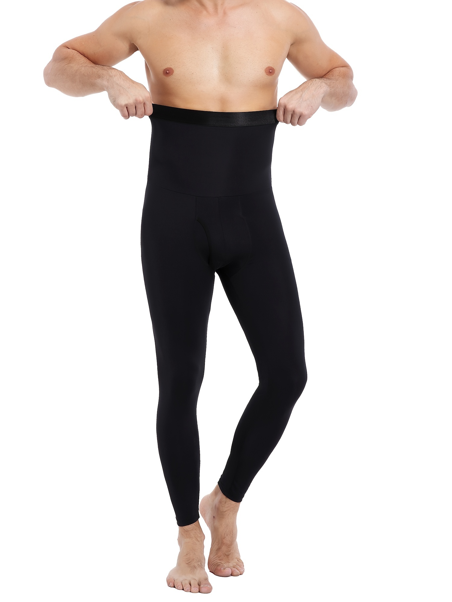 Men's Black Tummy Control Pants, High Waist Slimming Shapewear Body Shaper  Sport Leggings Underwear