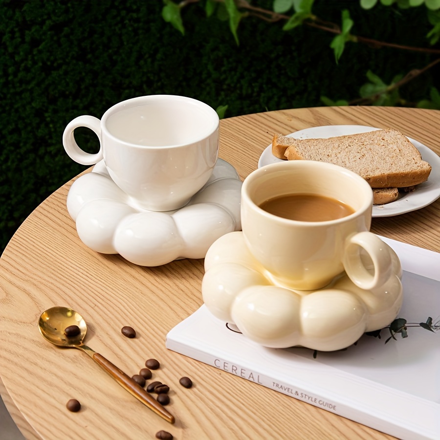 Ceramic Cloud Mug, Flower Coffee Mug and Saucer Set, Creative Cute Coffee  Cups with Sunflower Coaster, Espresso Cups for Latte, Tea, Milk, Gifts
