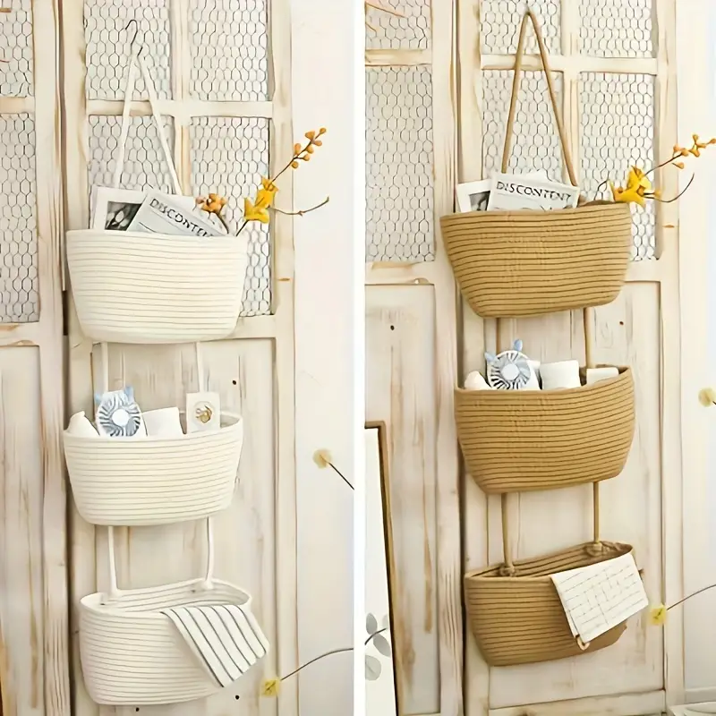 3 tier Cotton Rope Woven Hanging Storage Baskets - Temu