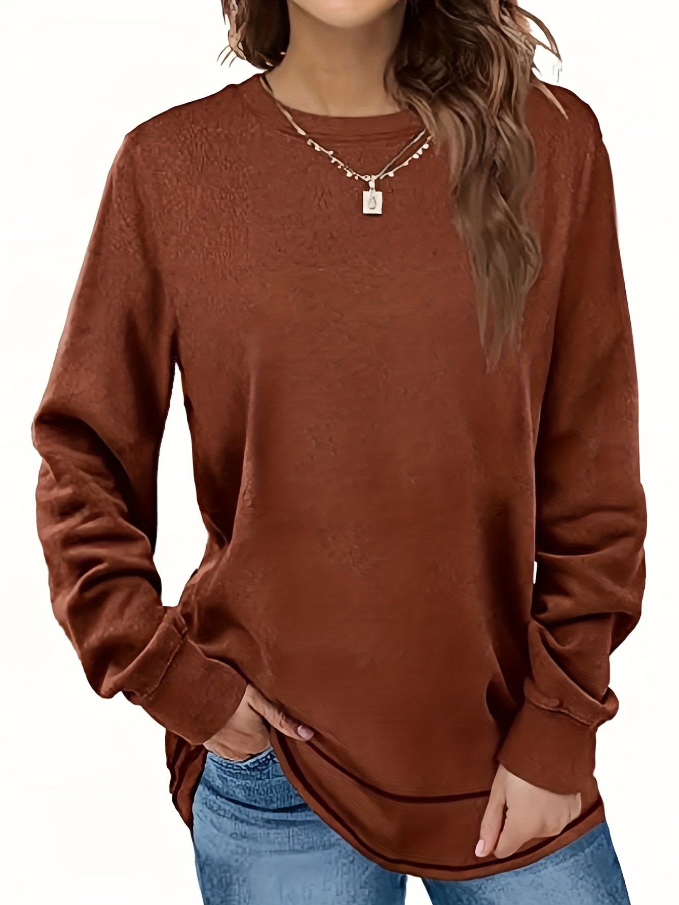 Women's fashion simple round neck long sleeve discount sweatshirt