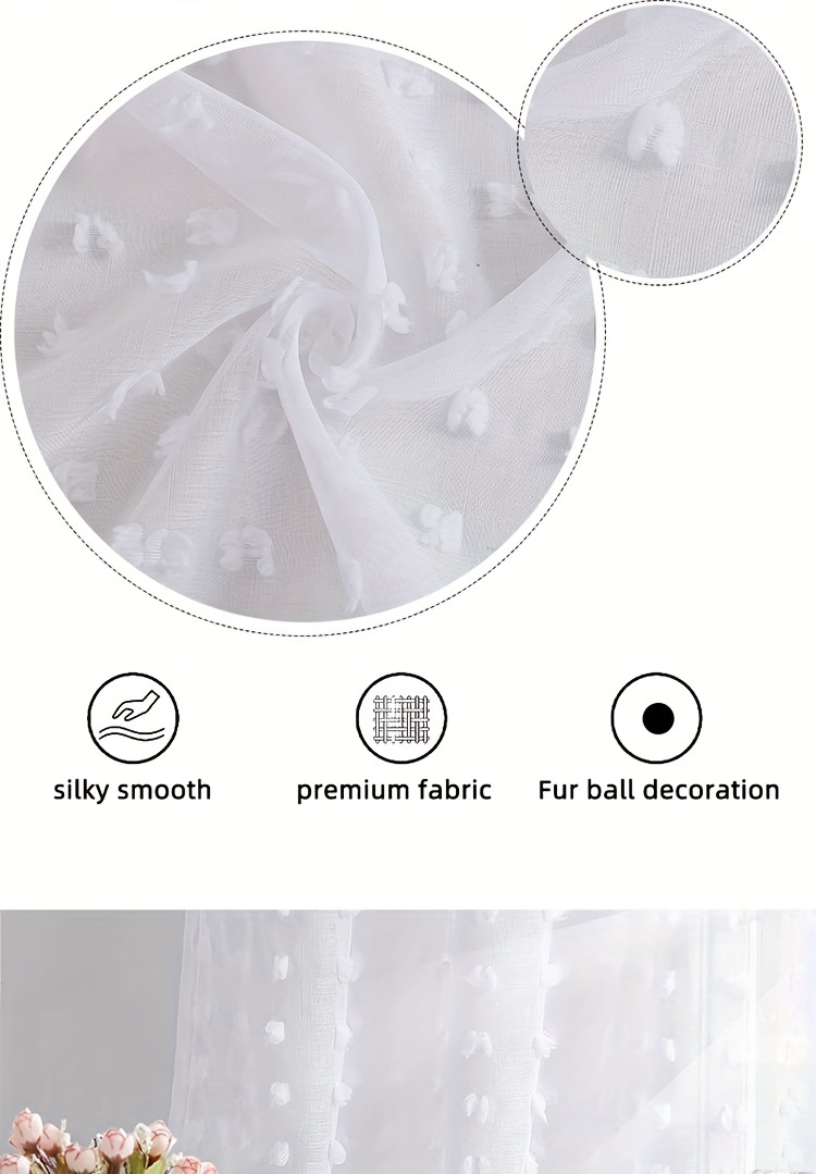 1pc boho chic 84 white sheer curtain with grommet top and pom pom tufting semi sheer textured embroidery for elegant bedroom office   room study decor curtains for living room details 4