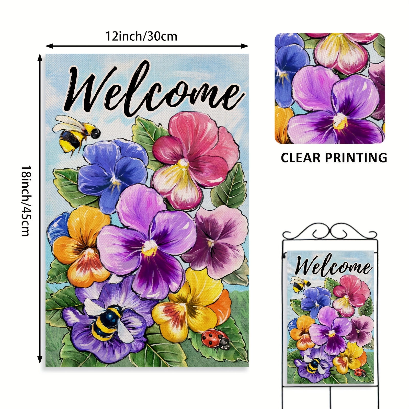 Welcome Spring Pansy Flower Decorative House Flag Floral - Temu