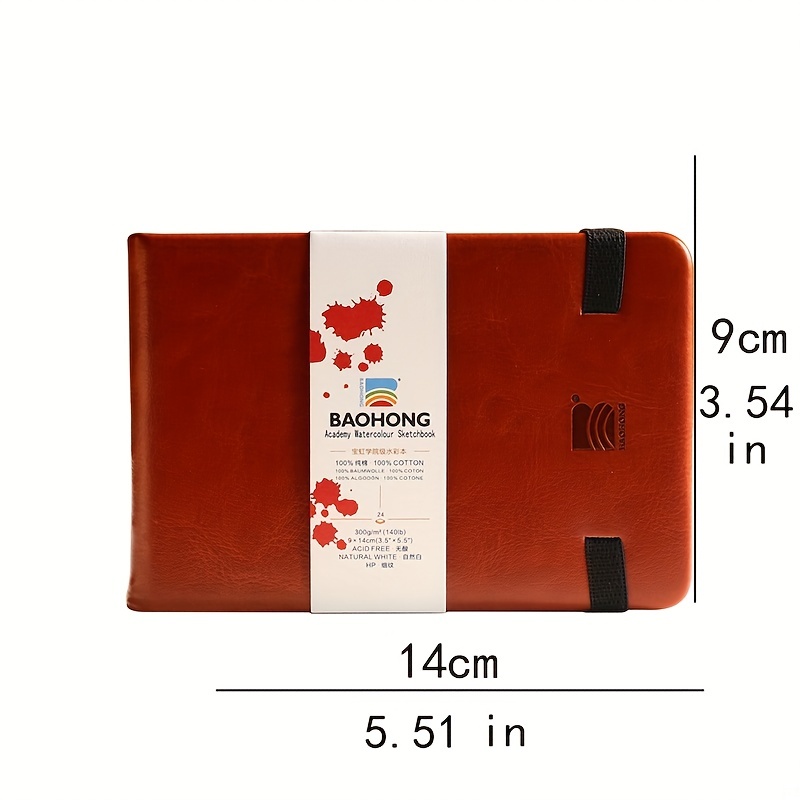 BAOHONG 100% Cotton Watercolor Paper Journal, Faux Leather Sketchbook  300gsm Portable Medium/Fine Watercolor-paper Art Supplies