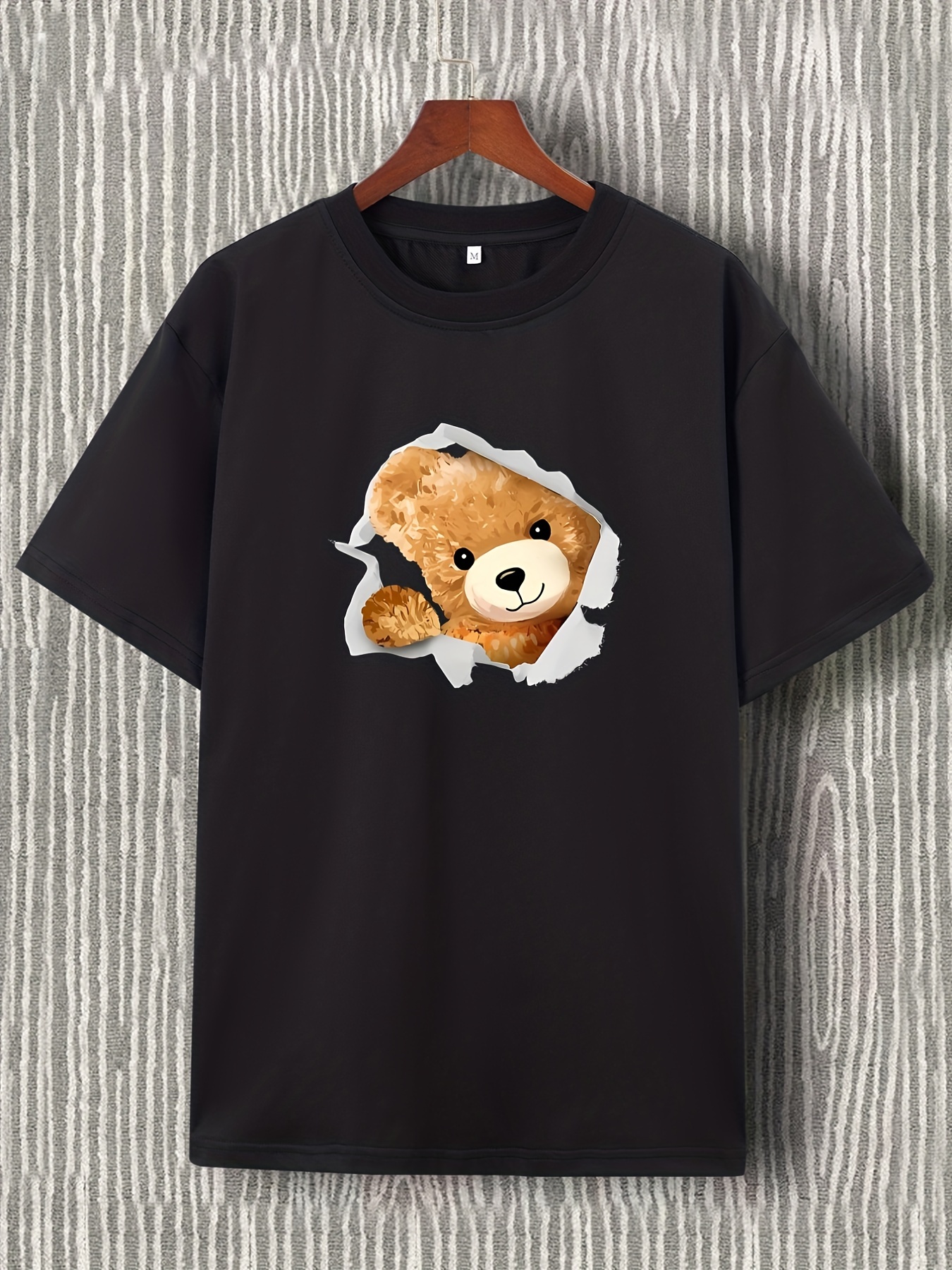 Teddy Bear Skateboard Print Men's Outfits Casual Crew Neck - Temu