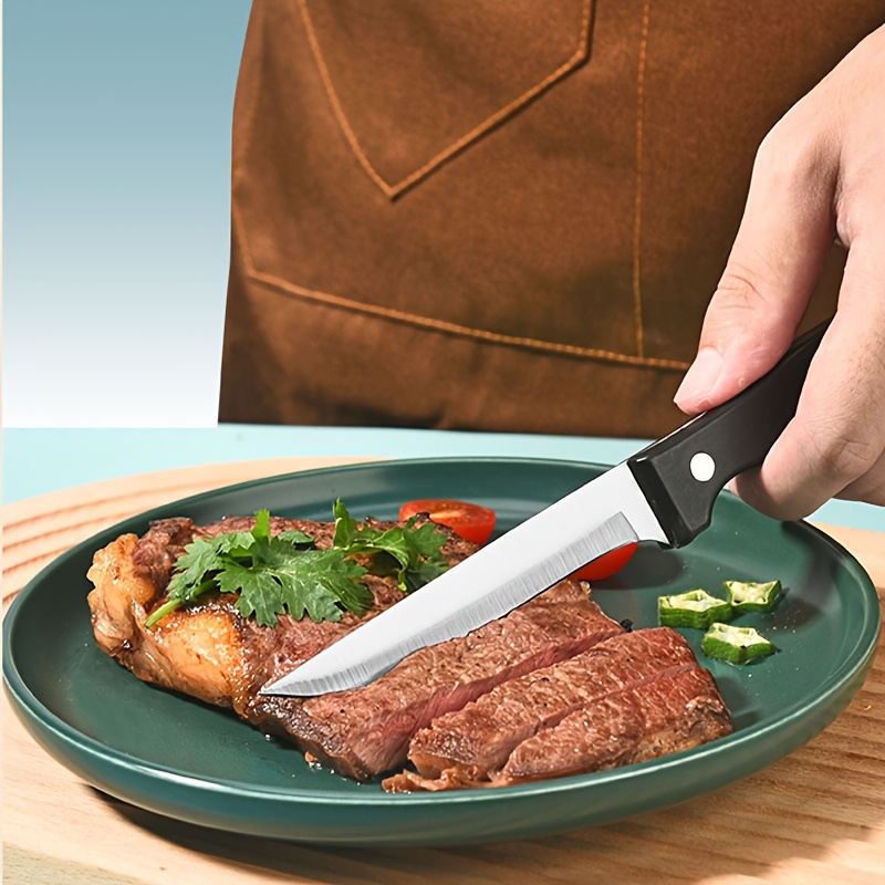 Jaswehome Simple Steak Knife Stainless Steel Meat Knife Serrated  Triple-Rivet Ergonomic Black Handle Tableware Steak
