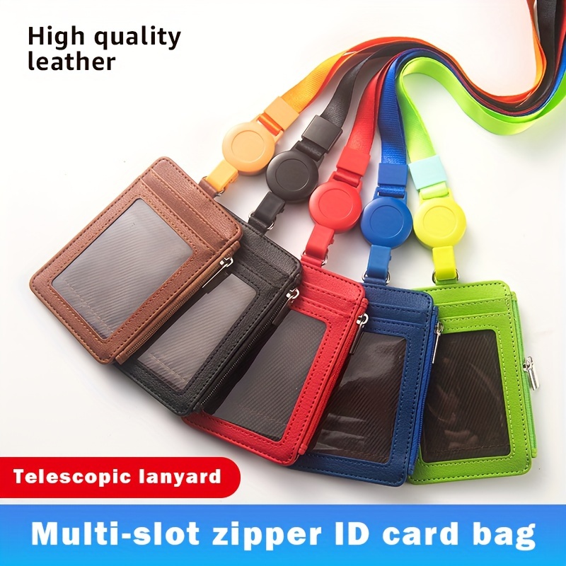 Badge Holder Id Card Holder Zipper Pocket Faux Leather 1 - Temu