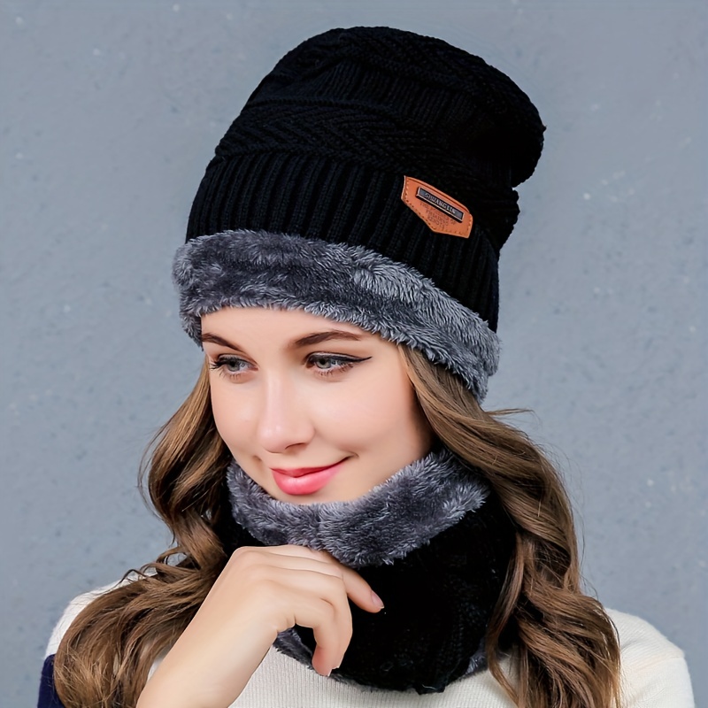 Winter Warm Velvet Thick Knitted Hat Neck Cover Unisex - Temu Canada