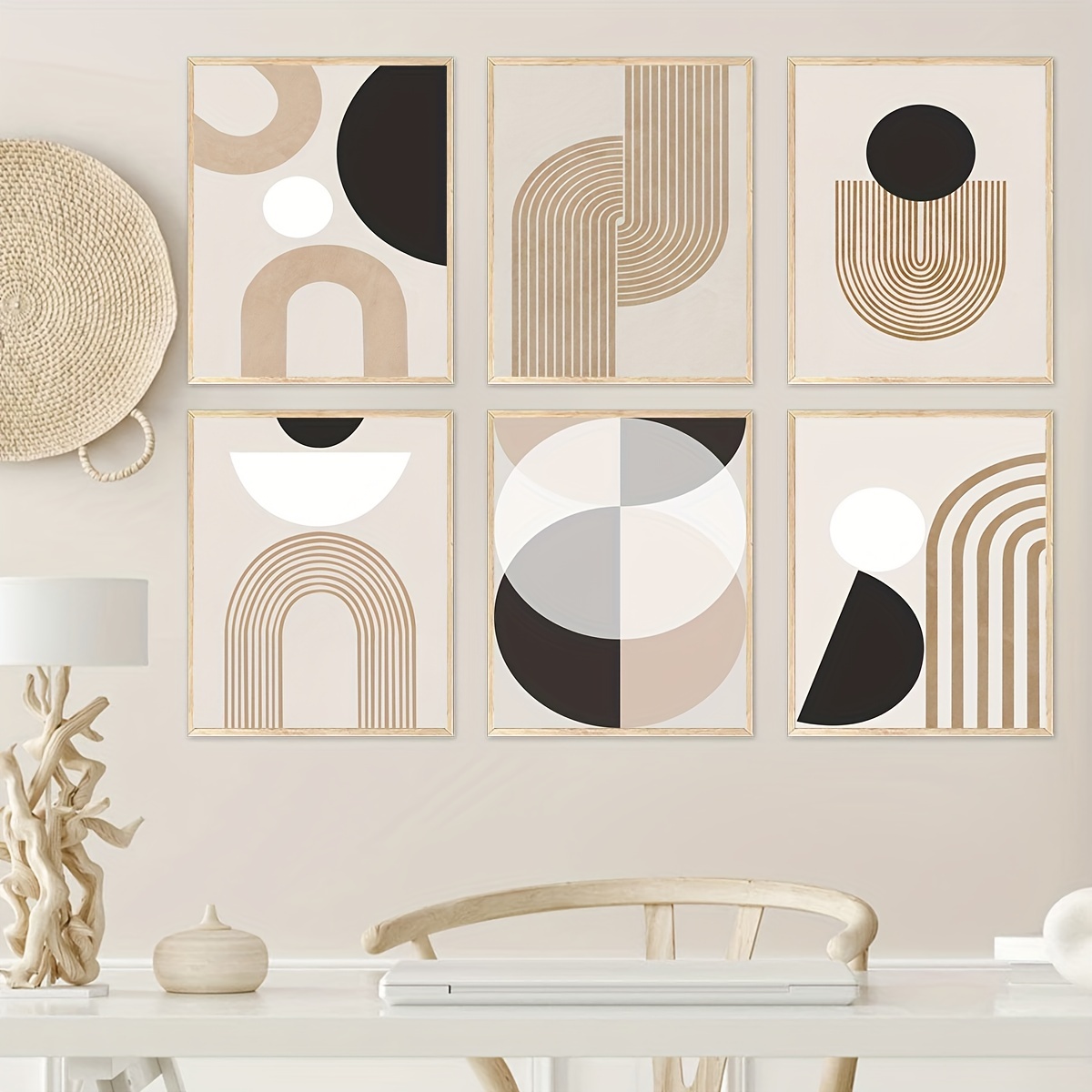6pcs Beige Abstract Line Canvas Print Posters