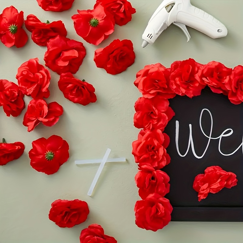 Confezione Da 25 Teste Di Fiori Artificiali Di Rose Rosse, Rose Finte Senza  Stelo Per Decorazioni, Matrimoni, Bouquet Finti