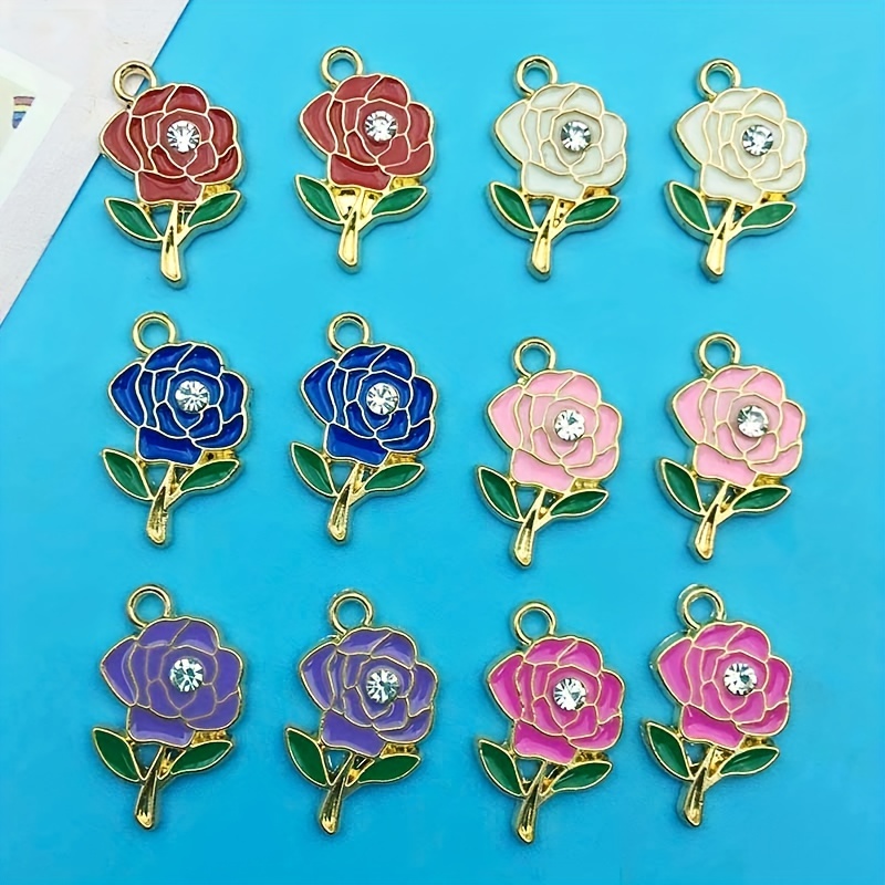 Enamel Flowers Charms Cute Rose Charms Pendants For Necklace - Temu