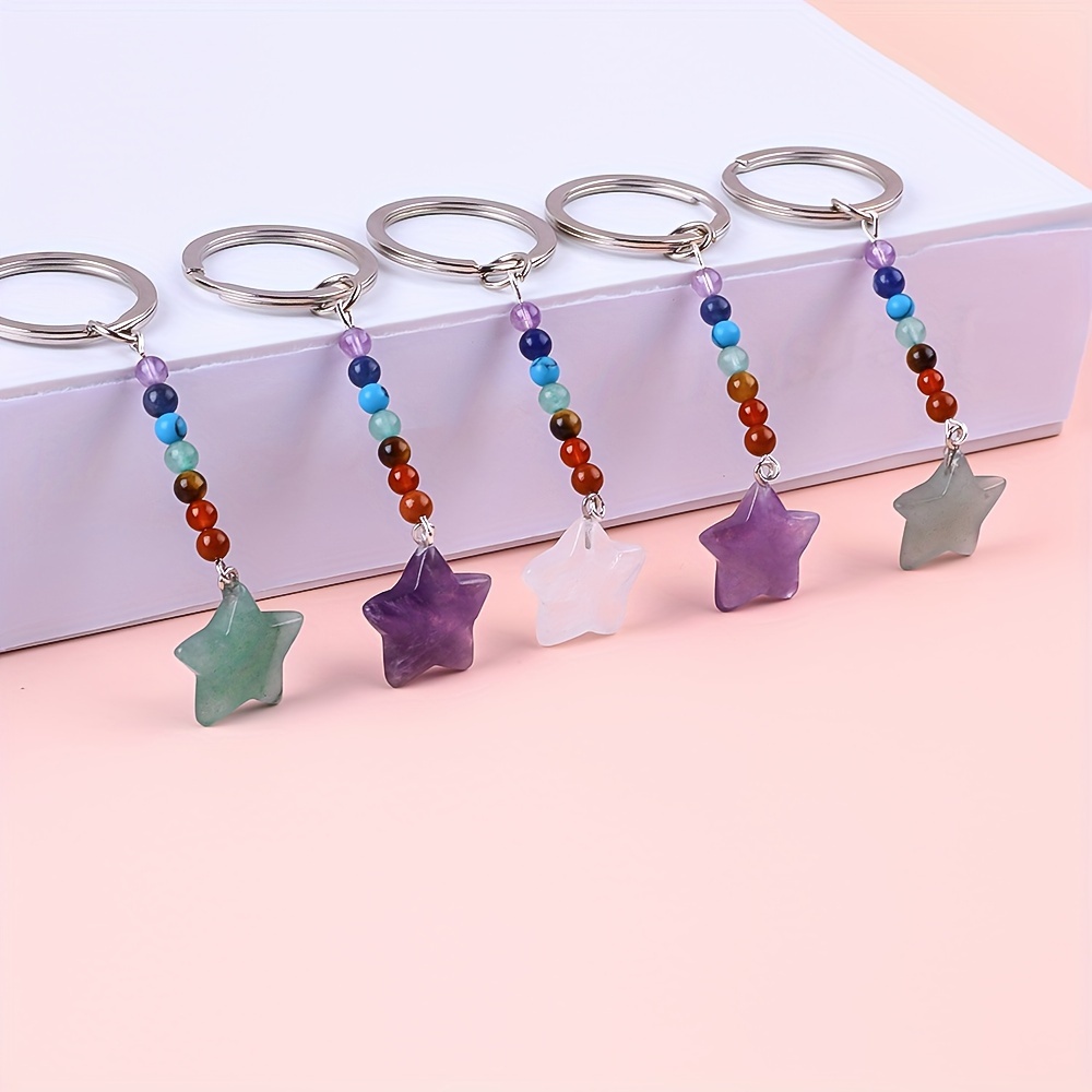 Natural Crystal Mushroom Chakra Keychain Rainbow 7 Chakras - Temu