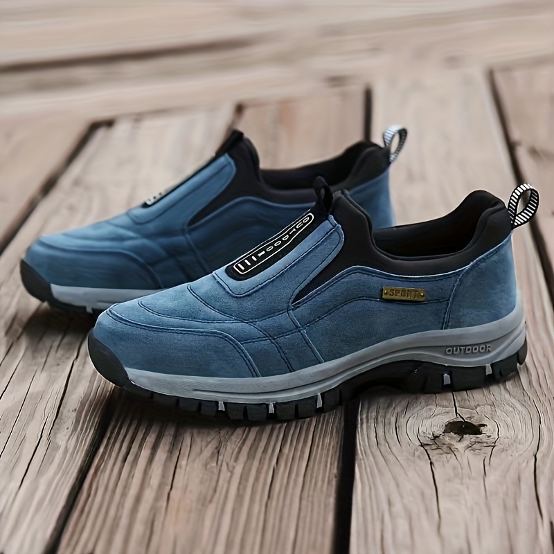 Men's Trendy Solid Slip On Hiking Shoes, Comfy Breathable Casual PU Leather Sneakers For Men's Outdoor Activities