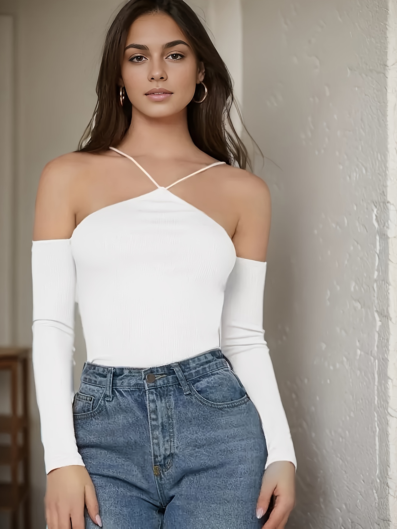 BAR STRAP LONG SLEEVE CROP TOP