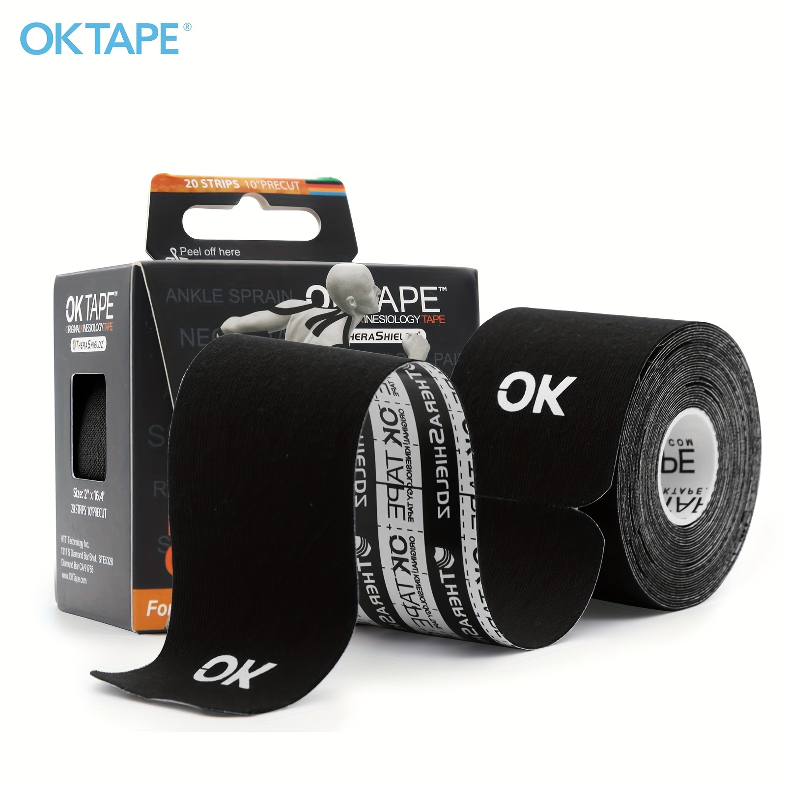 KT TAPE Original Cotton Kinesiology Tape 20 Precut Strips Black 
