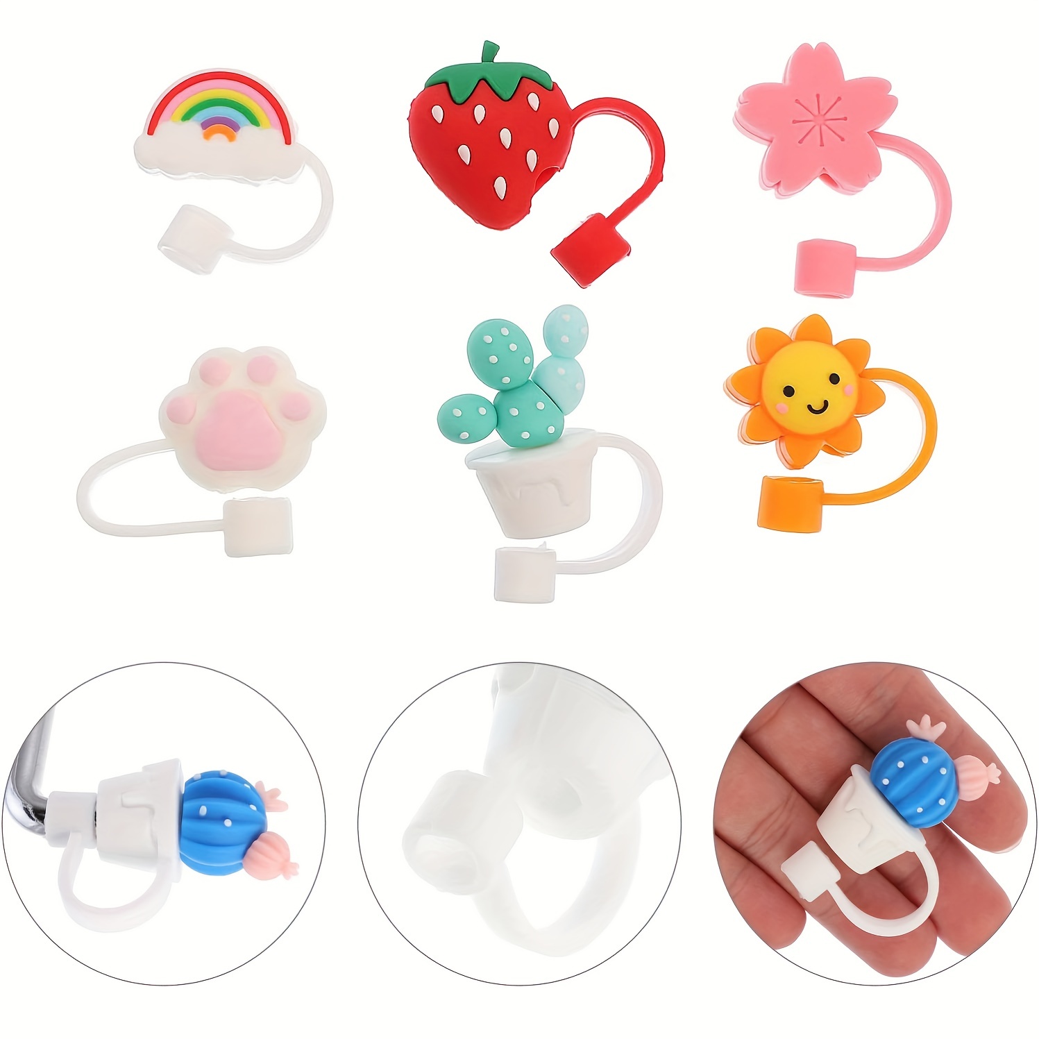 4Pcs 0.4in Diameter Cute Frog Silicone Straw Covers Cap for stanley Cup,  Dust-Proof Drinking Straw Reusable Straw Tips Lids