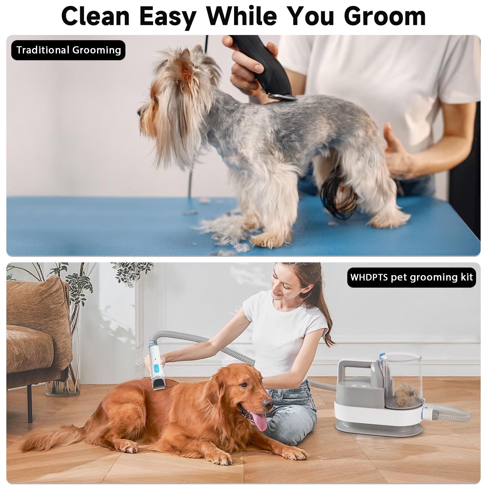  Simple Way Aspiradora de aseo para mascotas, kit de aseo 6 en 1 para  perros con 3 modos de succión y taza de polvo de gran capacidad, aspiradora  para perros para