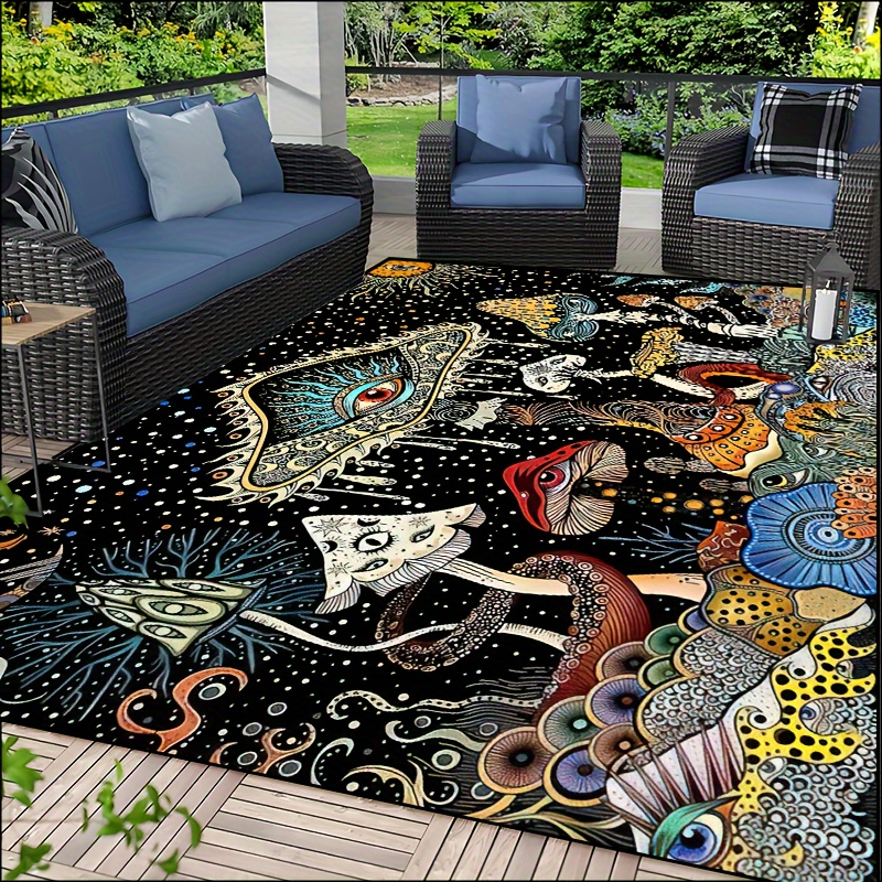 1pc whimsical octopus mushroom eyes area mat non slip waterproof machine washable polyester mat   living room bedroom nursery and outdoor spaces details 5