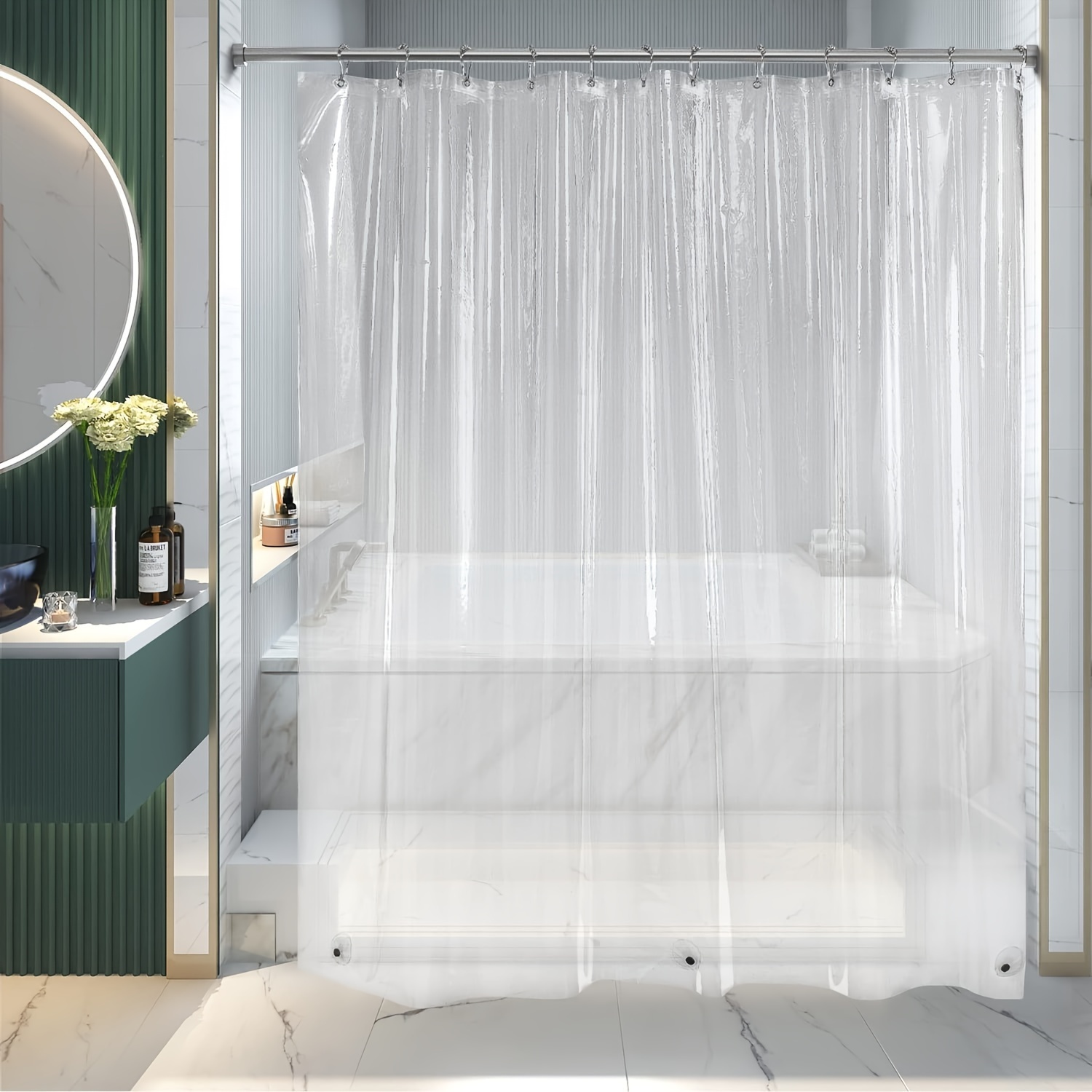 Peva Waterproof Shower Curtain, Mildew Resistant Bathroom Curtain, Heavy  Duty Shower Curtain With 3 Magnets & 12 Hooks, Bathroom Accessories - Temu