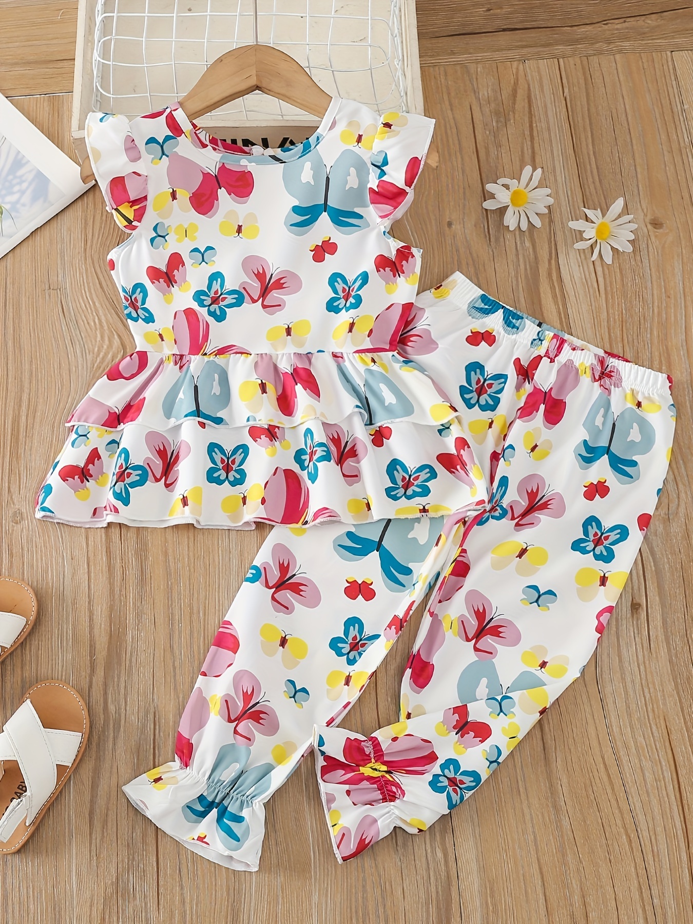 Girl's Floral Print Outfit Peplum Top Causal Pants Set Kid's - Temu