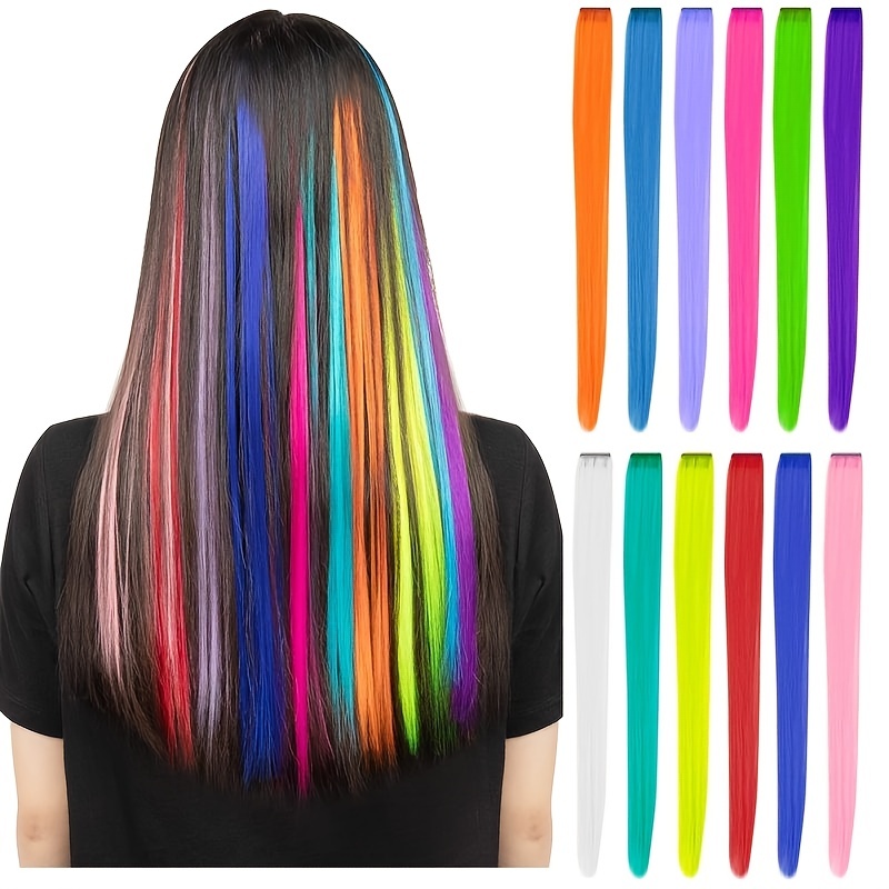 Extensiones de cabello con clip de colores para niñas - Temu