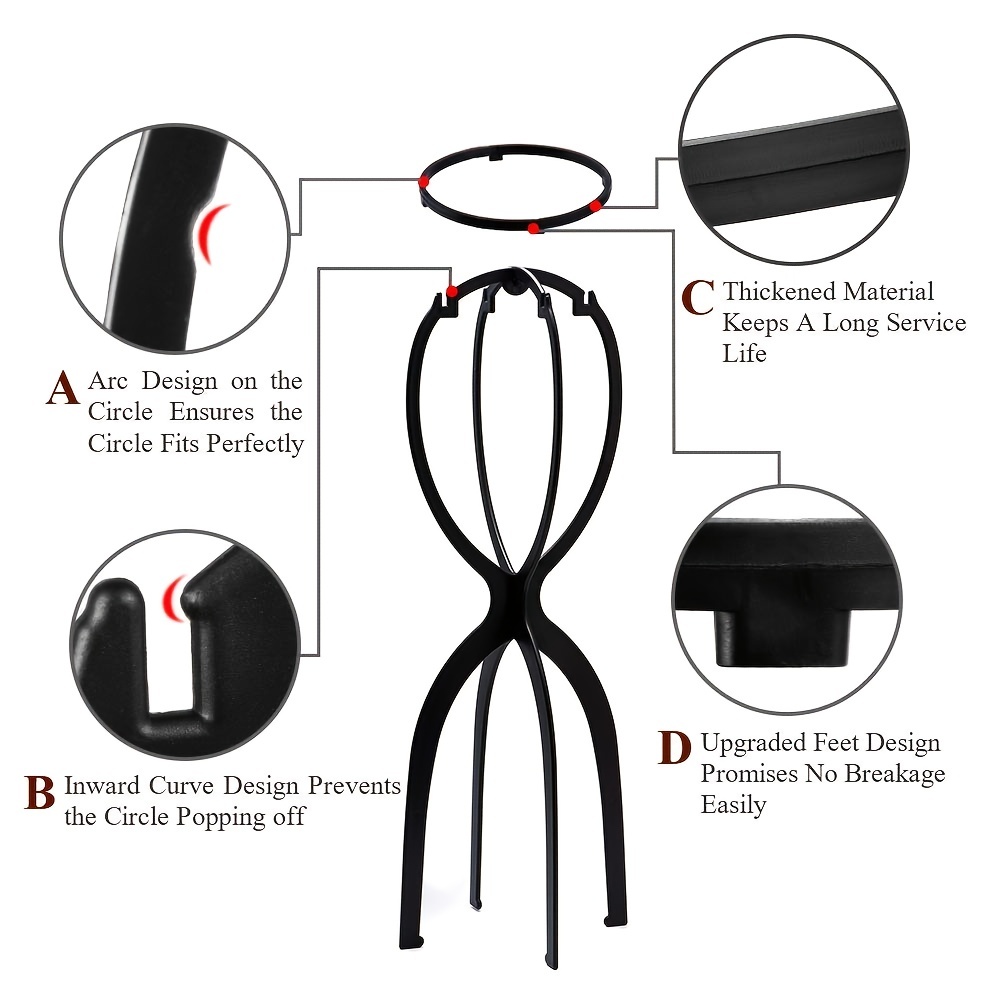 Hanging Wig Stand, 2 Pcs Portable Black/ White Wig Hanger For Display Wigs  And Hats, Collapsible Wig Display Holder Tool