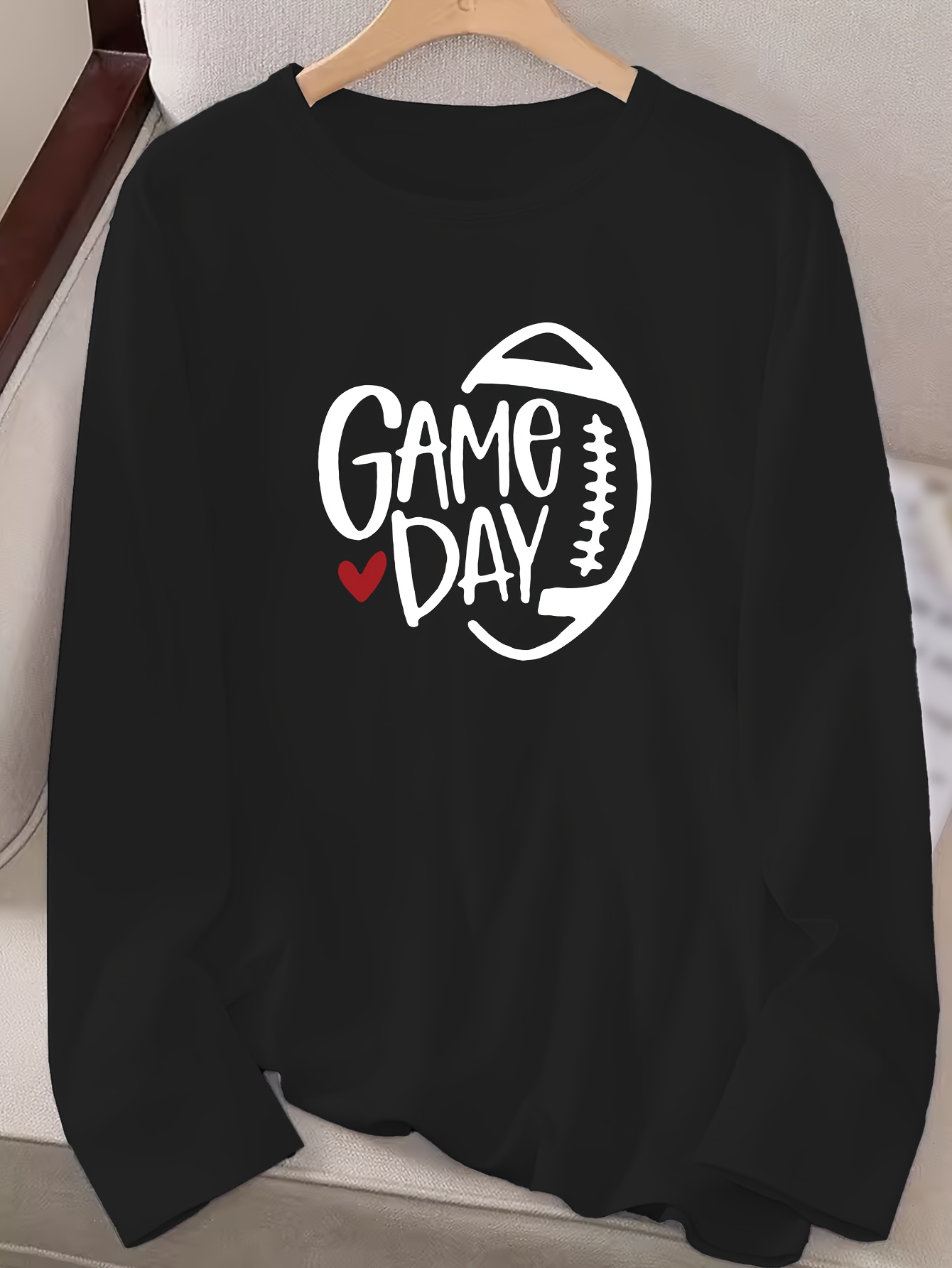 Football Game Day Print T shirt Casual Crew Neck Long Sleeve - Temu