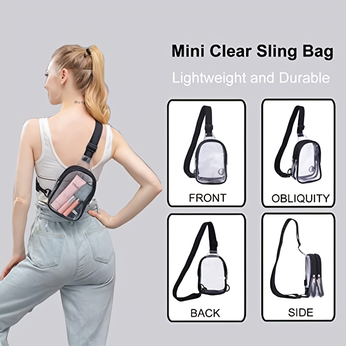 Clear Sling Bag Ladies Stadium Approved Mini PVC Crossbody