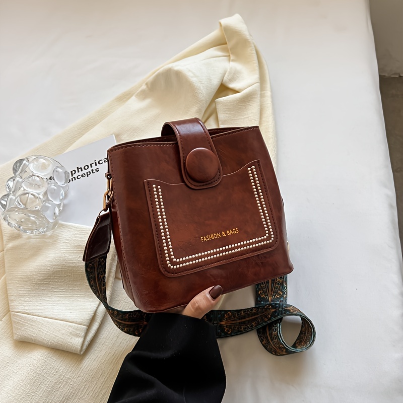 Vintage Crossbody Tote Bag, Retro Shoulder Bucket Bag, Women's Fashion  Handbag & Purse