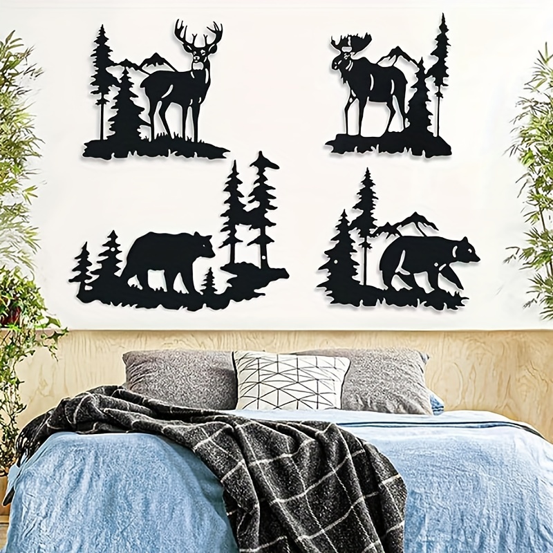 Wild Animal Wall Hanging Decor Deer Bear In The Forest Pine - Temu