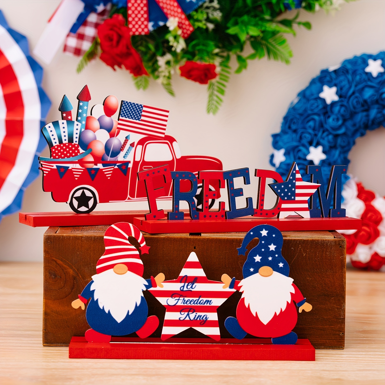 1 Piece Patriotic Table Decoration Signs Memorial Day Table Decor Wooden  Table Centerpieces Sign Independence Day Table Topper for 4th of July Party  Desk Home Decor 