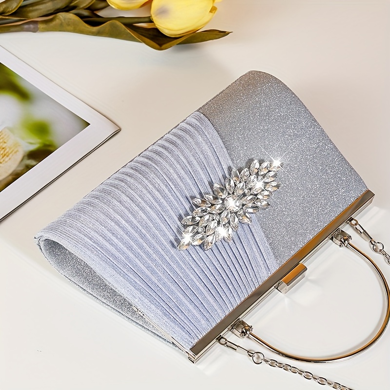 Women's Evening Handbag, Sparkling Rhinestone Glitter Shoulder Bag Clutch  Purses Party Handbags Wedding Dinner Bag for Girls Cosmetic Accessories  Bags(Silver) 