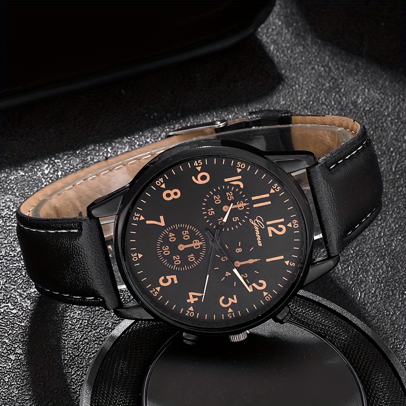 Men's Black Quartz Watch & Bracelet - Temu Australia