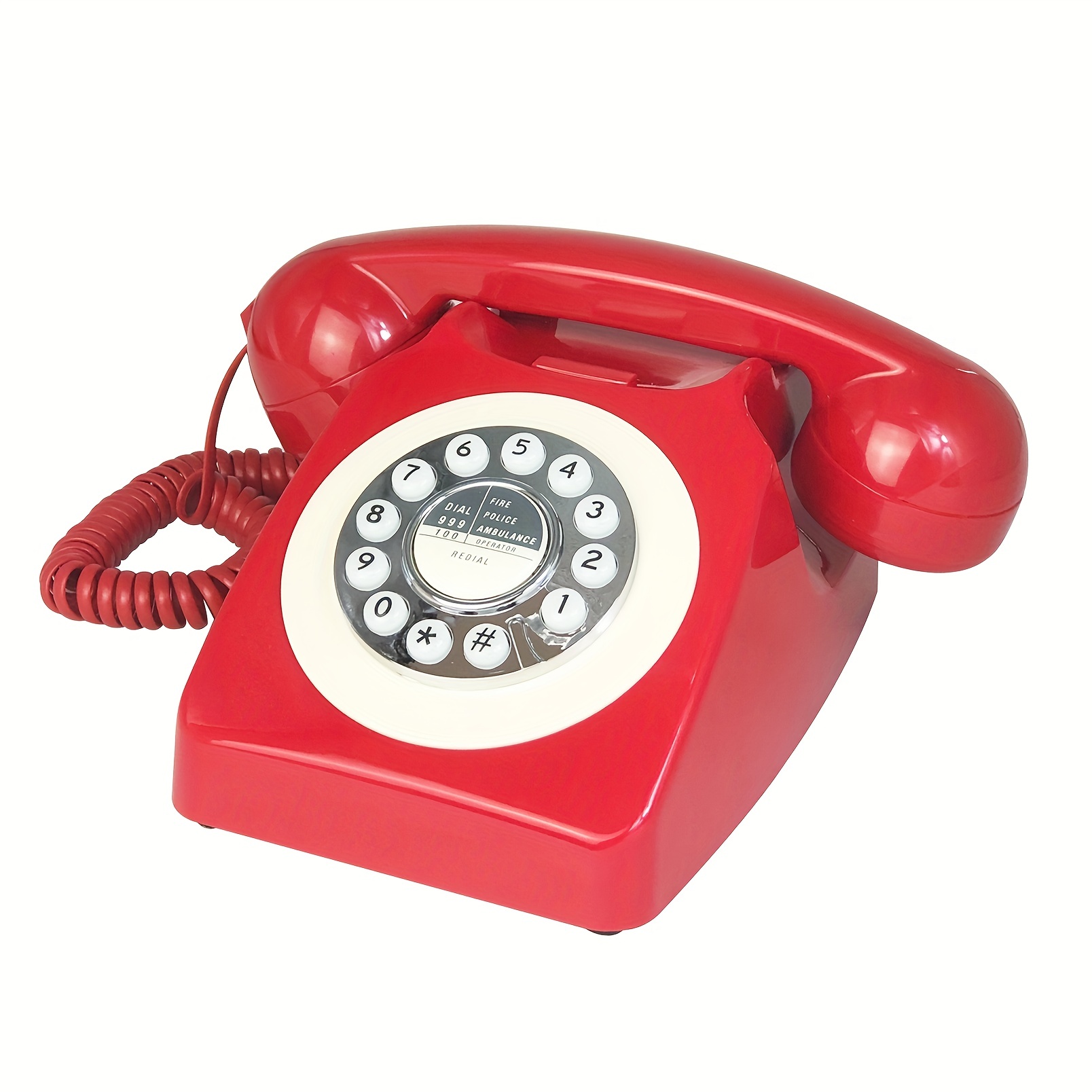 Téléphone Filaire, Vintage Téléphone Fixe à Cadran Rétro pour Maison,  Bureau, Hôtel.(Rouge)