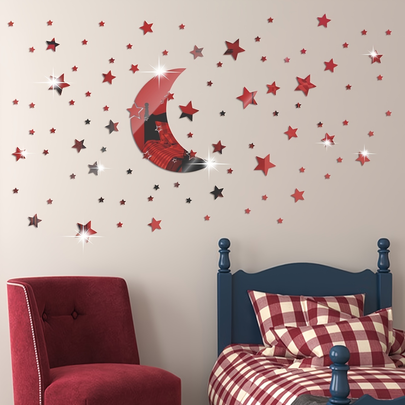 Star Moon Combination Mirror Wall Sticker For Bedroom And - Temu