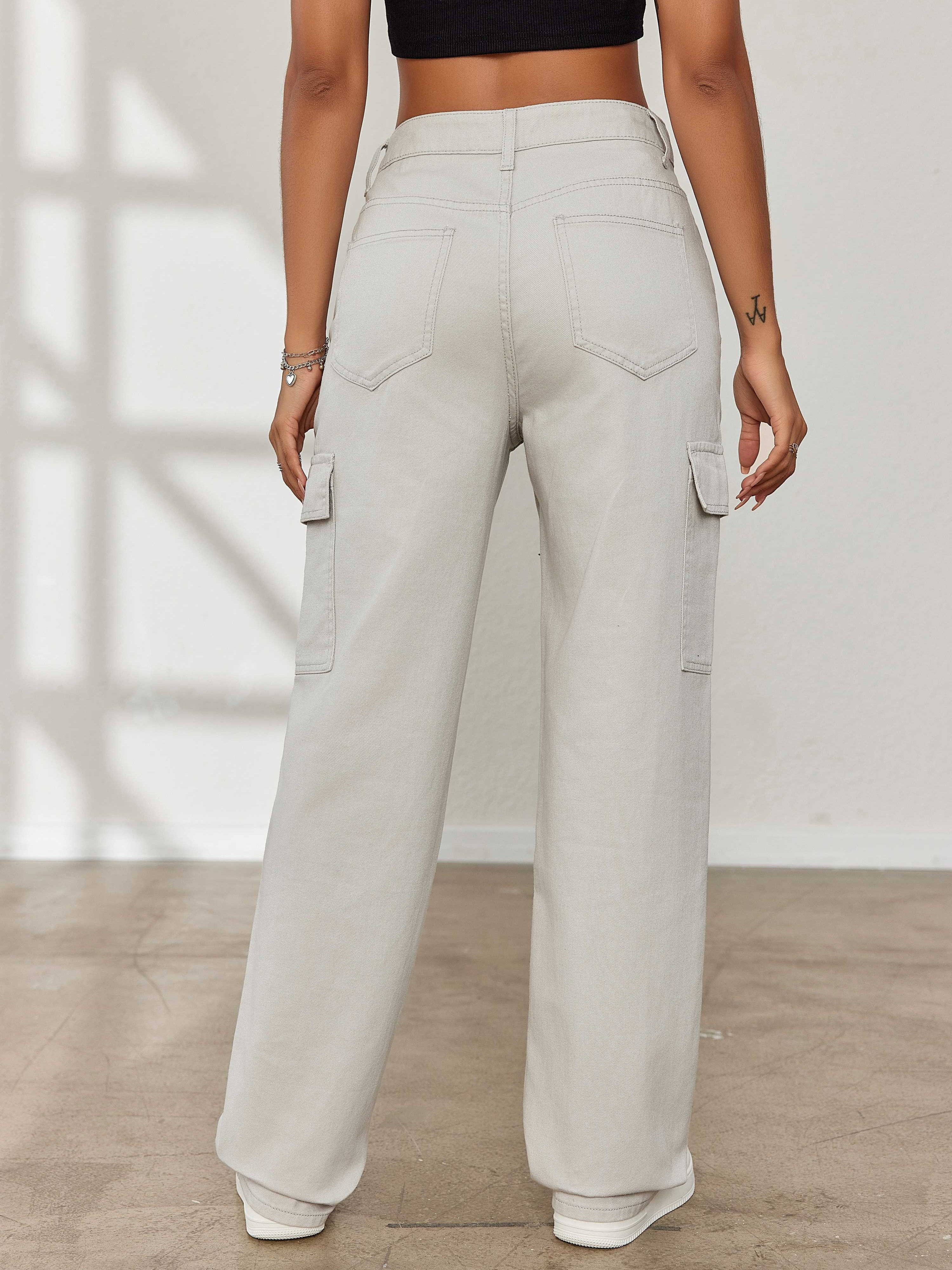 Plain Flap Pockets Cargo Pants Loose Fit Y2k Kpop Style - Temu Philippines