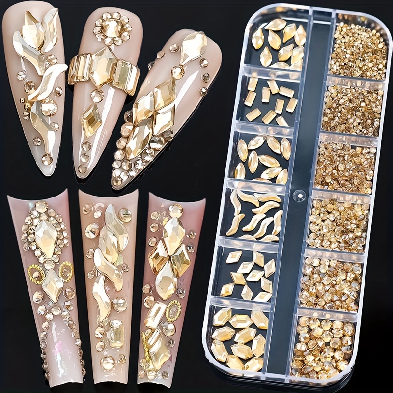 4880Pcs AB Nail Rhinestones Set, Round Beads Flatback Glass Gems Stones,  Multi Shapes Rhinestones Nail Art 3D Crystals for Nail DIY Crafts Clothes