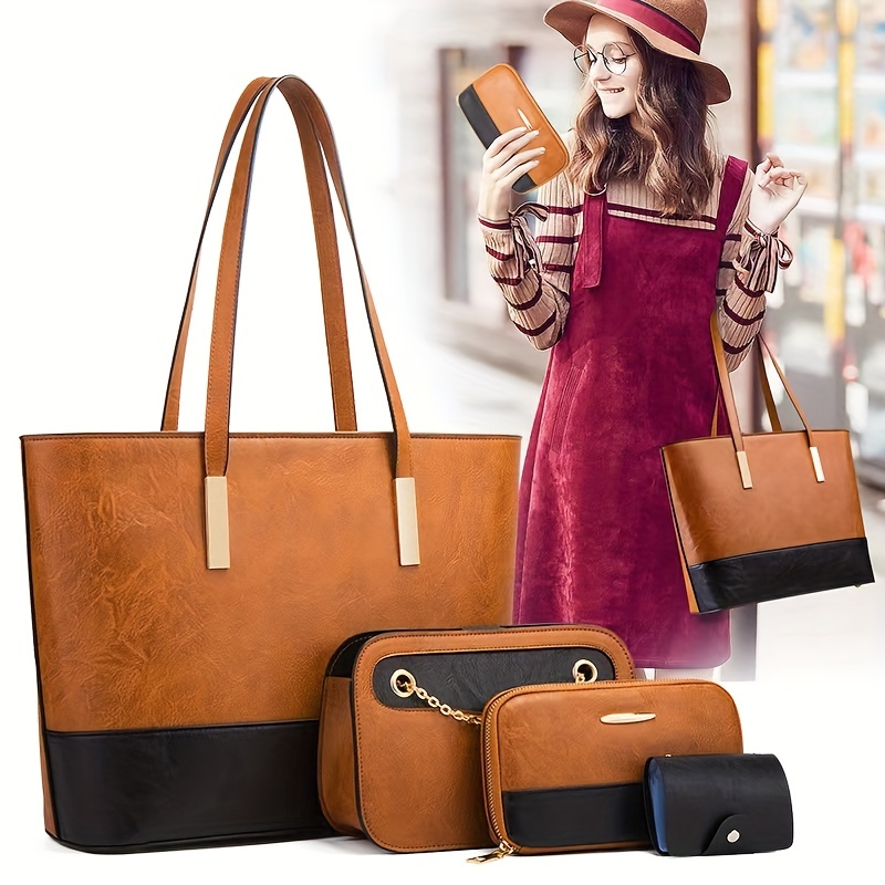 Pu tote bag with clutch clearance 4pcs