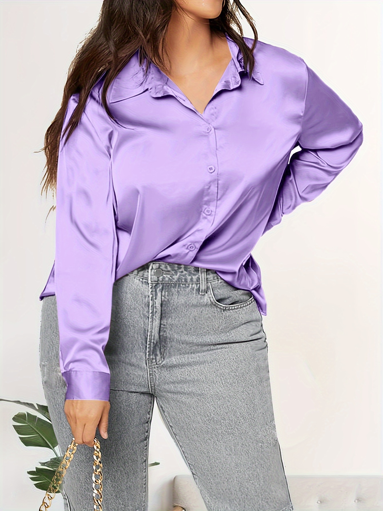 Casual Tops for Women'ss Fall Fashion Trendy Loose Tunic Button Down Collar  Satin Blouse Plus Size Tops Solid Color Shirts Long Sleeve Elegant Office  Wear Blouse Red XL 