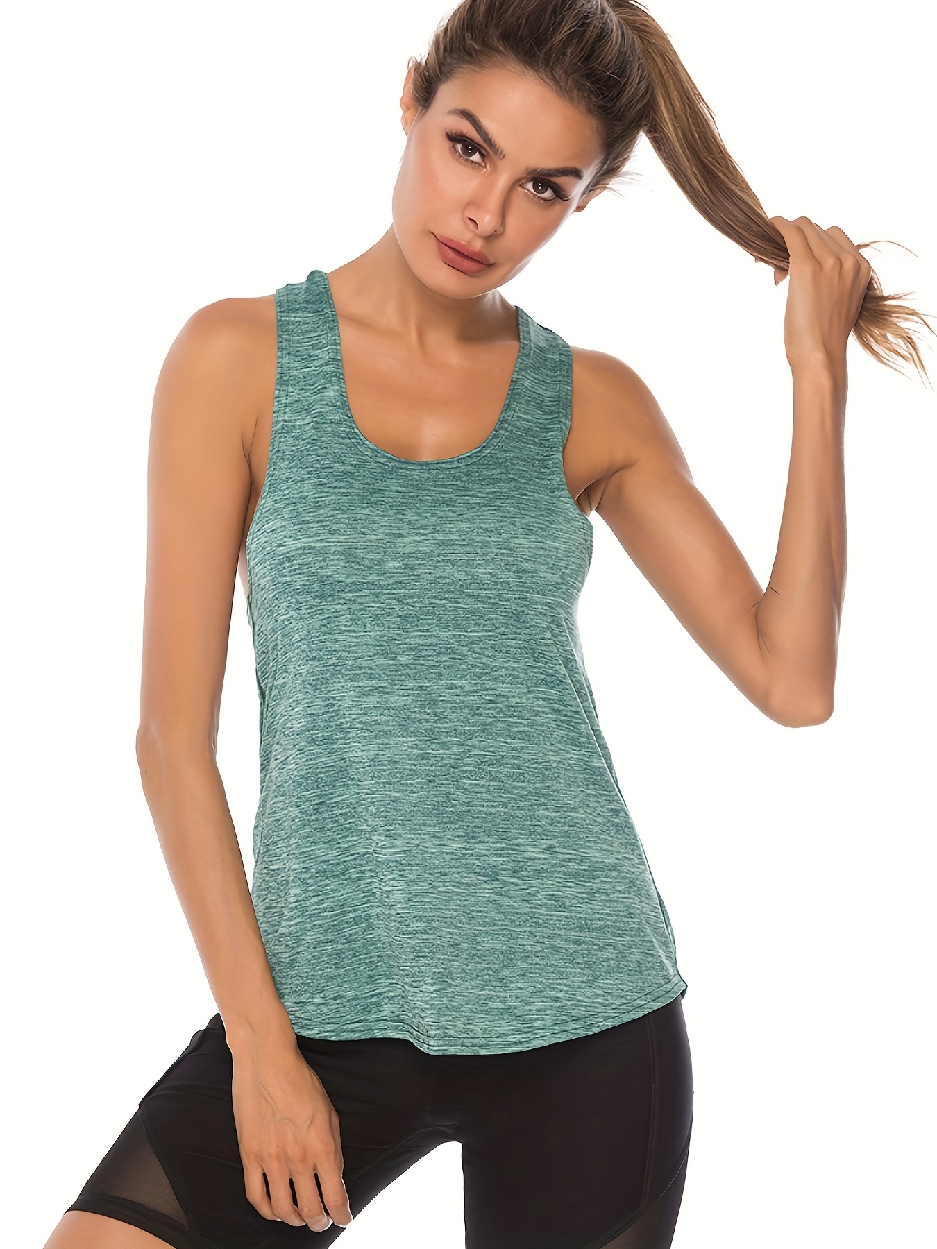 Spencer Women's Workout Tank Tops Casual Sleeveless Racerback Athletic Yoga  Tops Quick Dry Sport Shirts for Gym Exercise (M, Green)