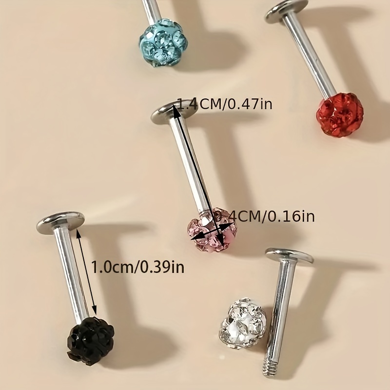 5pcs Rhinestone Labret Nose Stud Earrings