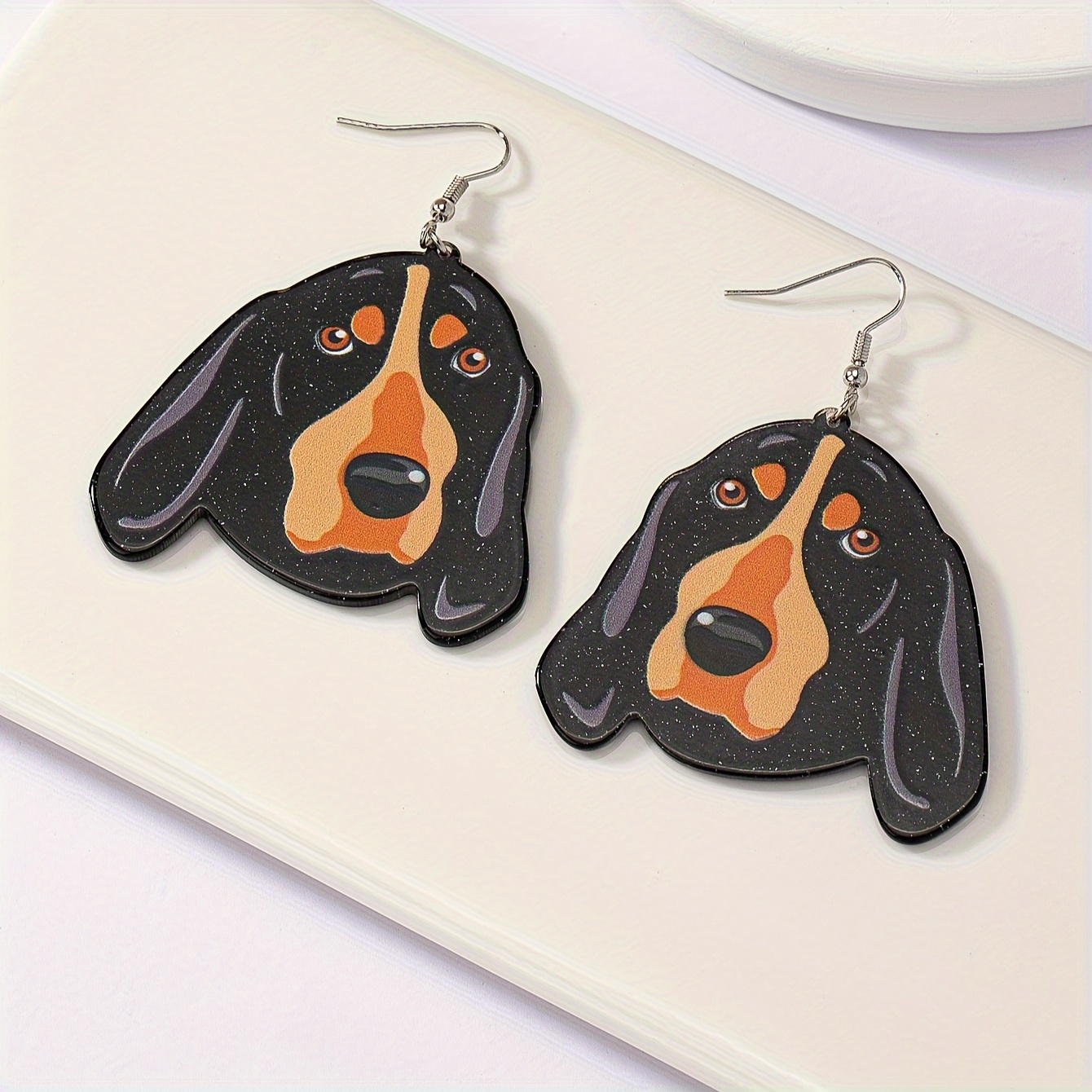 

Cute Dog Print Dangle Earrings, Vintage Style Resin Drop Earrings For Women, Fashionable And Accessories, Animal Earrings