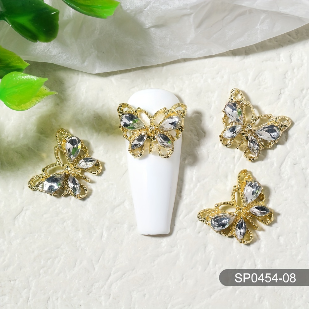 10pcs Butterfly Nail Art Charms with Crystal Zircons 3D Alloy Nail Accessory