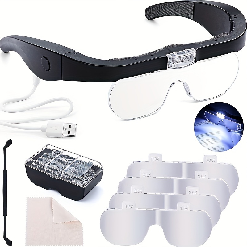 2pcs hands Free Wearable Magnifying Glass with Light, 160% Magnifier USB  Rechargeable, Great for Crafts, Reading and Close Work