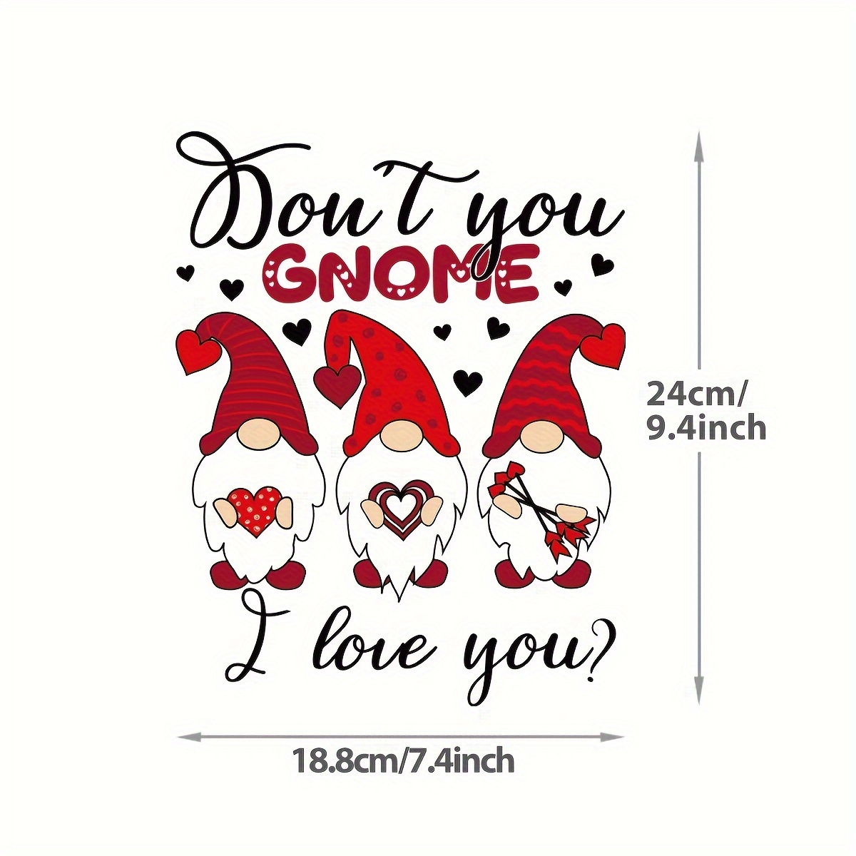 Valentine's Day Gnome T Shirt Heat Iron on Transfer Decal