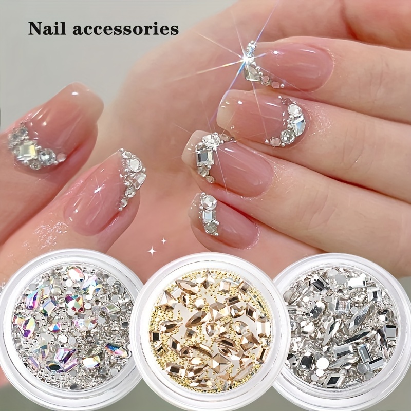 Manicure Nail Rhinestones Nail Gemstones Mix Shaped Flat - Temu