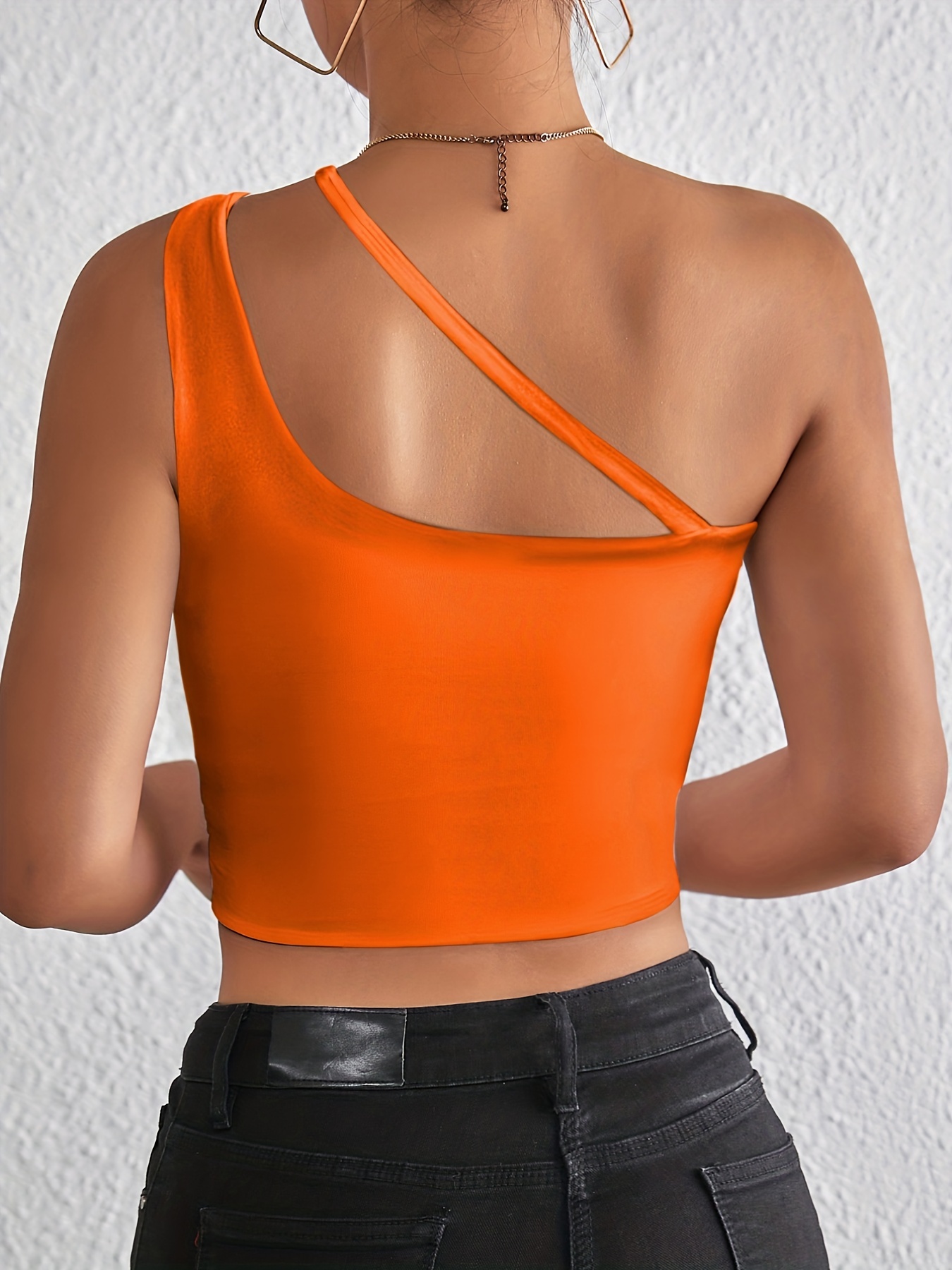 Asymmetrical Solid Top Sexy Sleeveless Slim Crop Top Women's