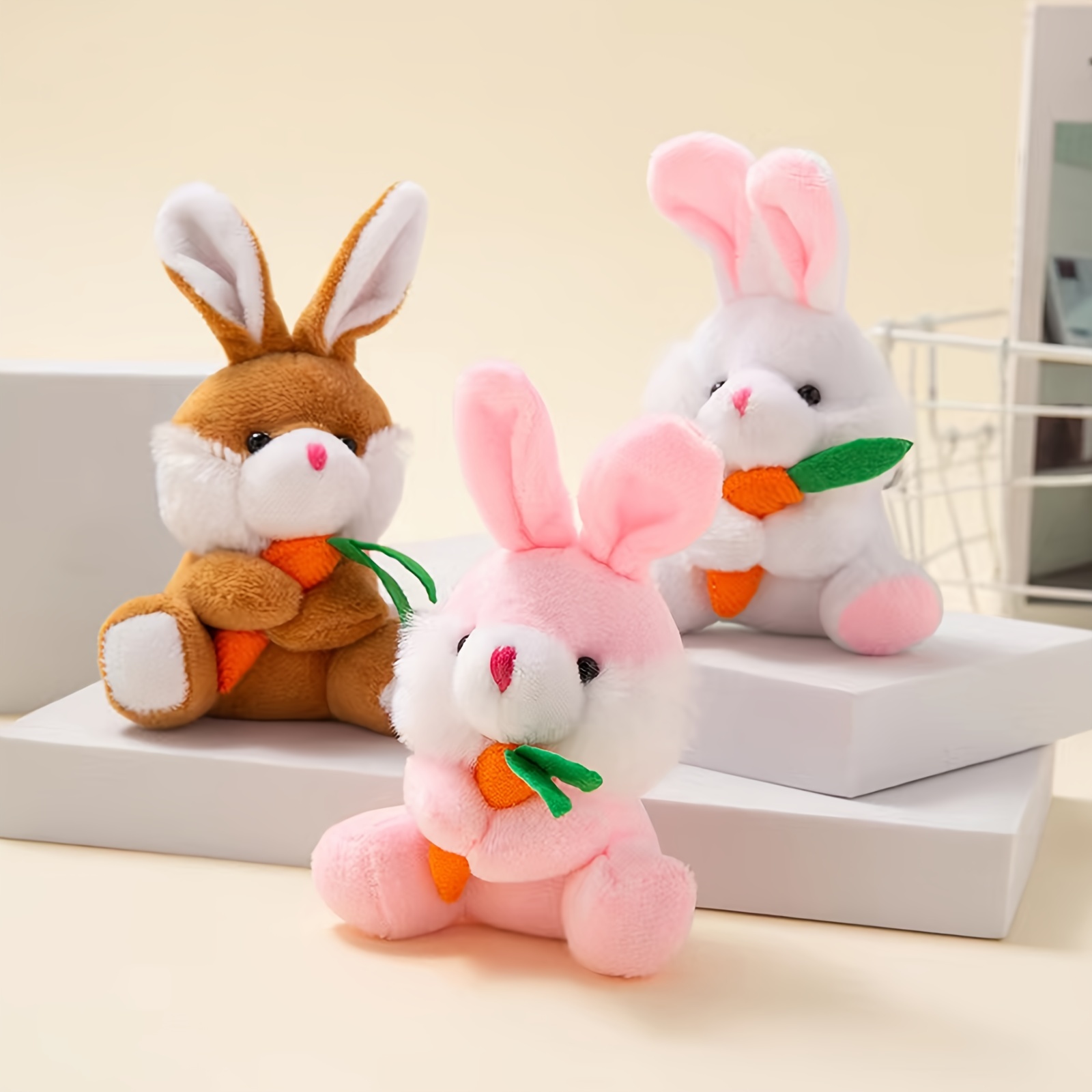 1pc Plush Carrot Bunny Keychain Toy/bag Pendant/cute Rabbit Doll Key Ring,  Multicolor